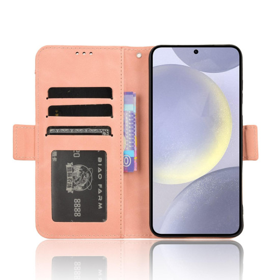 For Samsung Galaxy S24+ 5G Skin Feel Calf Texture Card Slots Leather Phone Case(Pink)