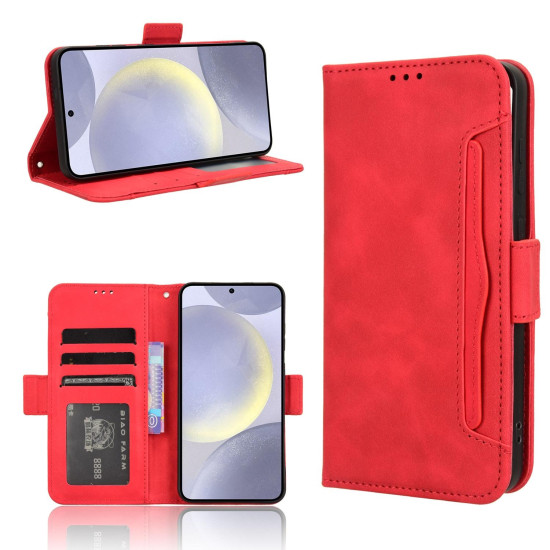 For Samsung Galaxy S24+ 5G Skin Feel Calf Texture Card Slots Leather Phone Case(Red)