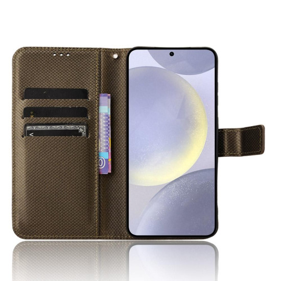 For Samsung Galaxy S24+ 5G Diamond Texture Leather Phone Case(Brown)