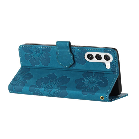 For Samsung Galaxy S24+ 5G Flower Embossing Pattern Leather Phone Case(Blue)