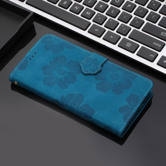 For Samsung Galaxy S24+ 5G Flower Embossing Pattern Leather Phone Case(Blue)