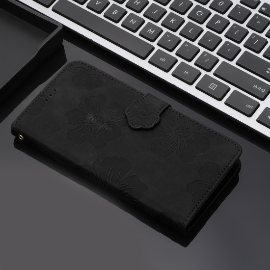 For Samsung Galaxy S24+ 5G Flower Embossing Pattern Leather Phone Case(Black)