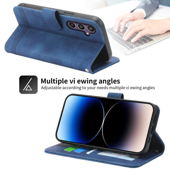 For Samsung Galaxy S24+ 5G Dierfeng Dream Line TPU + PU Leather Phone Case(Blue)