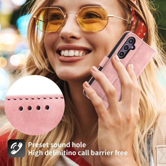 For Samsung Galaxy S24+ 5G Dierfeng Dream Line TPU + PU Leather Phone Case(Pink)