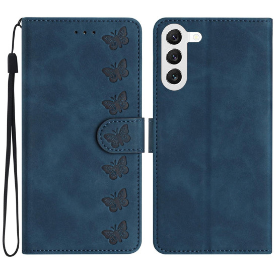 For Samsung Galaxy S24+ 5G Seven Butterflies Embossed Leather Phone Case(Blue)