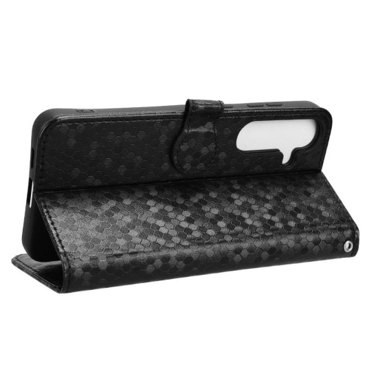For Samsung Galaxy S24+ 5G Honeycomb Dot Texture Leather Phone Case(Black)