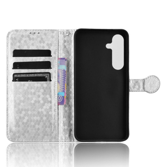 For Samsung Galaxy S24+ 5G Honeycomb Dot Texture Leather Phone Case(Silver)