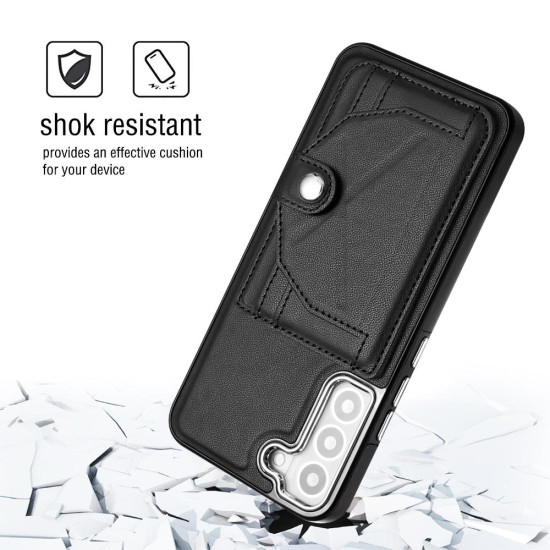 For Samsung Galaxy S23+ Shockproof Leather Phone Case with Card Holder(Black)