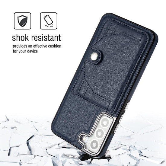 For Samsung Galaxy S23+ Shockproof Leather Phone Case with Card Holder(Blue)