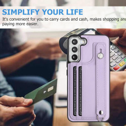 For Samsung Galaxy S23+ Shockproof Leather Phone Case with Wrist Strap(Purple)