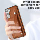 For Samsung Galaxy S23+ Shockproof Leather Phone Case with Wrist Strap(Brown)