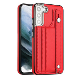For Samsung Galaxy S23 Shockproof Leather Phone Case with Wrist Strap(Red)