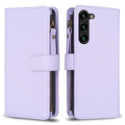 For Samsung Galaxy S24+ 5G 9 Card Slots Zipper Wallet Leather Flip Phone Case(Light Purple)