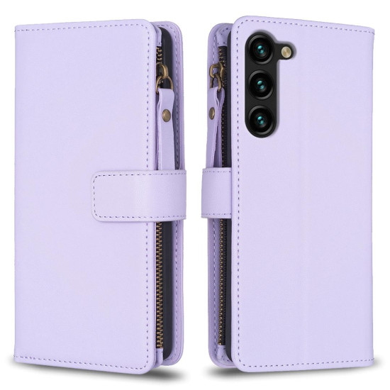 For Samsung Galaxy S24+ 5G 9 Card Slots Zipper Wallet Leather Flip Phone Case(Light Purple)