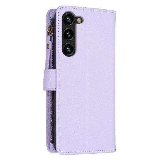 For Samsung Galaxy S24+ 5G 9 Card Slots Zipper Wallet Leather Flip Phone Case(Light Purple)