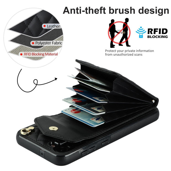 For Samsung Galaxy S24+ 5G Rhombic Texture Card Bag Phone Case with Long Lanyard(Black)