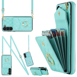 For Samsung Galaxy S24+ 5G Rhombic Texture Card Bag Phone Case with Long Lanyard(Mint Green)