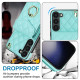 For Samsung Galaxy S24+ 5G Rhombic Texture Card Bag Phone Case with Long Lanyard(Mint Green)
