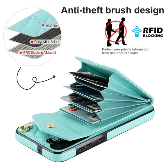 For Samsung Galaxy S24+ 5G Rhombic Texture Card Bag Phone Case with Long Lanyard(Mint Green)