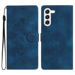 For Samsung Galaxy S24+ 5G Flower Butterfly Embossing Pattern Leather Phone Case(Blue)
