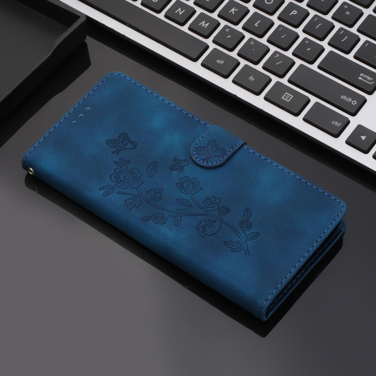 For Samsung Galaxy S24+ 5G Flower Butterfly Embossing Pattern Leather Phone Case(Blue)