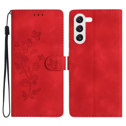 For Samsung Galaxy S24+ 5G Flower Butterfly Embossing Pattern Leather Phone Case(Red)