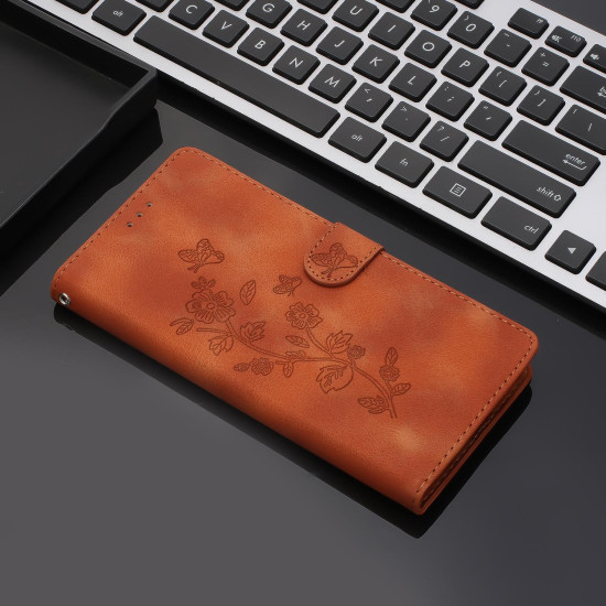 For Samsung Galaxy S24+ 5G Flower Butterfly Embossing Pattern Leather Phone Case(Brown)