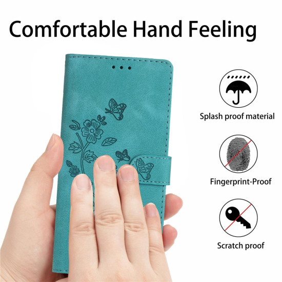 For Samsung Galaxy S24+ 5G Flower Butterfly Embossing Pattern Leather Phone Case(Sky Blue)