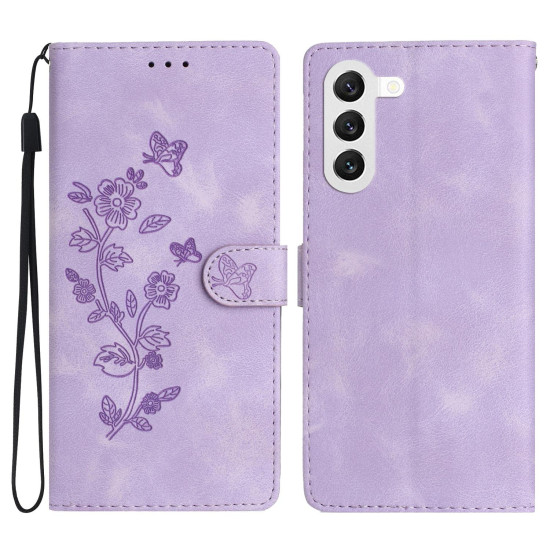 For Samsung Galaxy S24+ 5G Flower Butterfly Embossing Pattern Leather Phone Case(Purple)