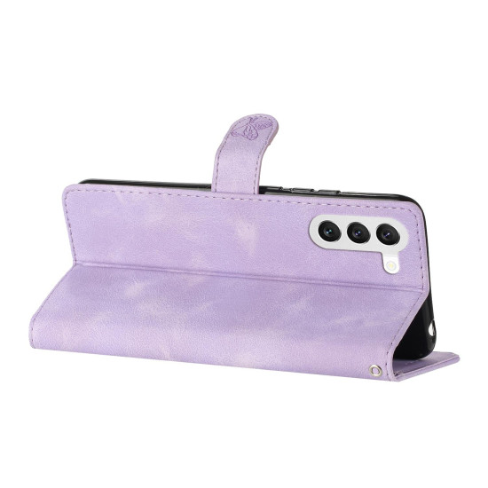 For Samsung Galaxy S24+ 5G Flower Butterfly Embossing Pattern Leather Phone Case(Purple)