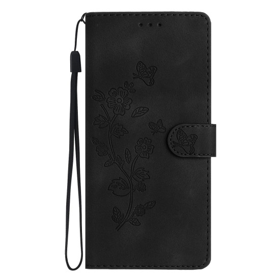 For Samsung Galaxy S24+ 5G Flower Butterfly Embossing Pattern Leather Phone Case(Black)