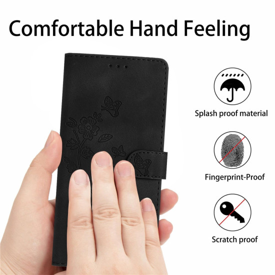 For Samsung Galaxy S24+ 5G Flower Butterfly Embossing Pattern Leather Phone Case(Black)