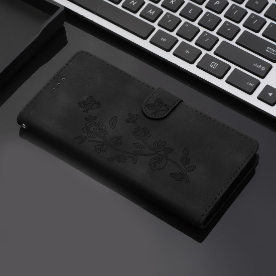 For Samsung Galaxy S24+ 5G Flower Butterfly Embossing Pattern Leather Phone Case(Black)
