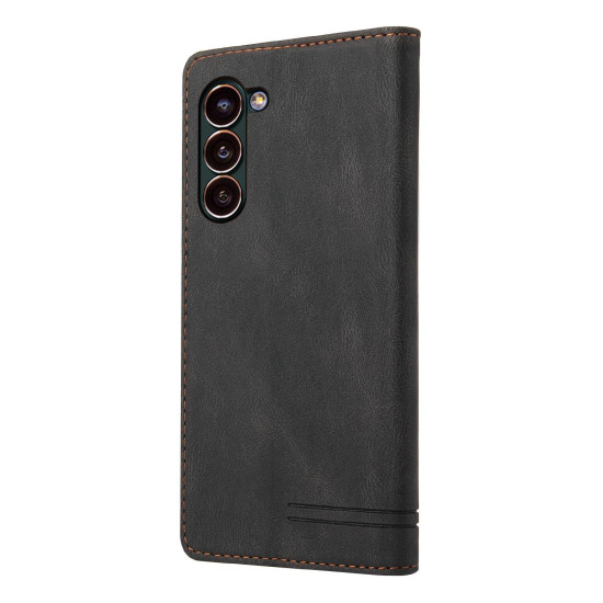 For Samsung Galaxy S24+ 5G Skin Feel Anti-theft Brush Horizontal Flip Leather Case with Holder(Black)