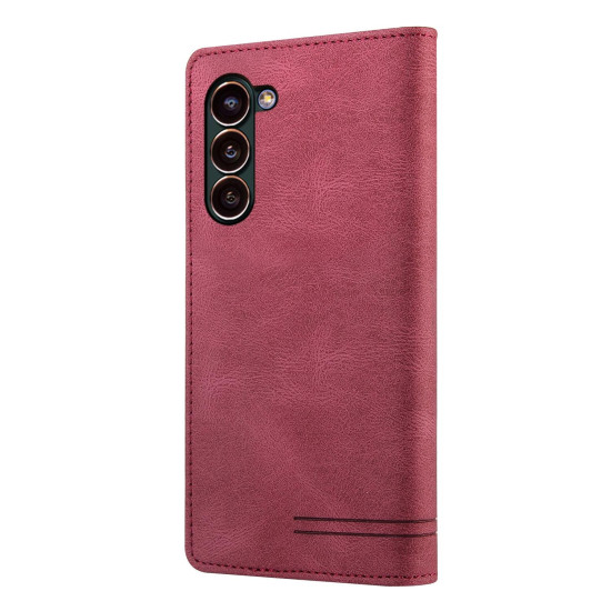 For Samsung Galaxy S24+ 5G Skin Feel Anti-theft Brush Horizontal Flip Leather Case with Holder(Wine Red)