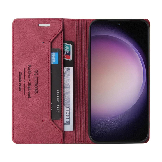 For Samsung Galaxy S24+ 5G Skin Feel Anti-theft Brush Horizontal Flip Leather Case with Holder(Wine Red)
