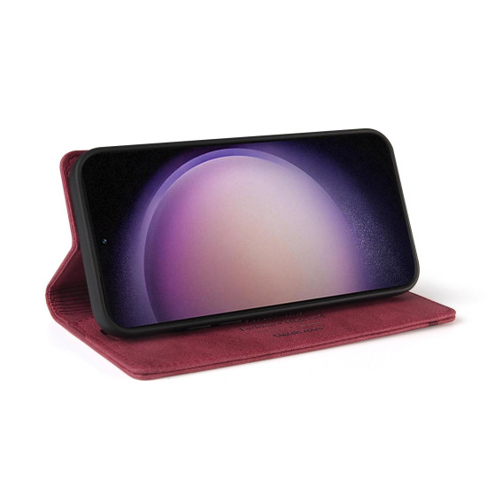 For Samsung Galaxy S24+ 5G Skin Feel Anti-theft Brush Horizontal Flip Leather Case with Holder(Wine Red)