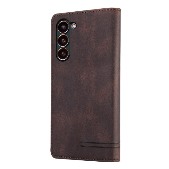 For Samsung Galaxy S24+ 5G Skin Feel Anti-theft Brush Horizontal Flip Leather Case with Holder(Brown)