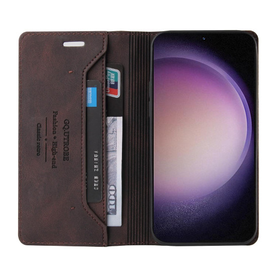 For Samsung Galaxy S24+ 5G Skin Feel Anti-theft Brush Horizontal Flip Leather Case with Holder(Brown)