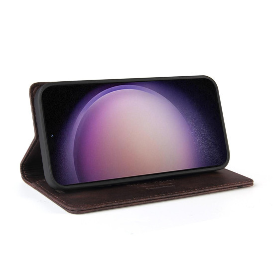For Samsung Galaxy S24+ 5G Skin Feel Anti-theft Brush Horizontal Flip Leather Case with Holder(Brown)