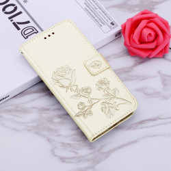 For Samsung Galaxy S24+ Rose Embossed Flip PU Leather Phone Case(Gold)