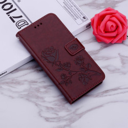 For Samsung Galaxy S24+ Rose Embossed Flip PU Leather Phone Case(Brown)