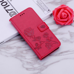 For Samsung Galaxy S24+ Rose Embossed Flip PU Leather Phone Case(Red)