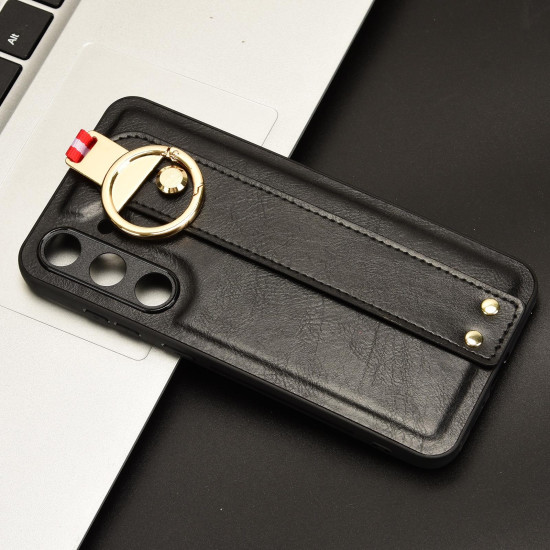 For Samsung Galaxy S24+ 5G Wristband Leather Back Phone Case(Black)