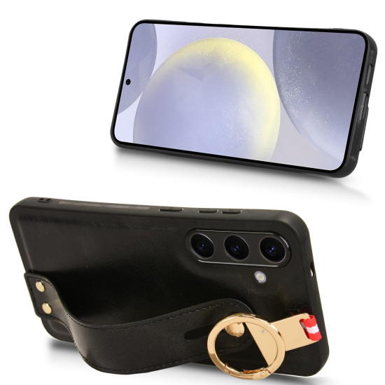 For Samsung Galaxy S24+ 5G Wristband Leather Back Phone Case(Black)