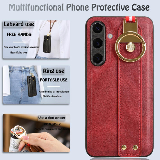 For Samsung Galaxy S24+ 5G Wristband Leather Back Phone Case(Red)