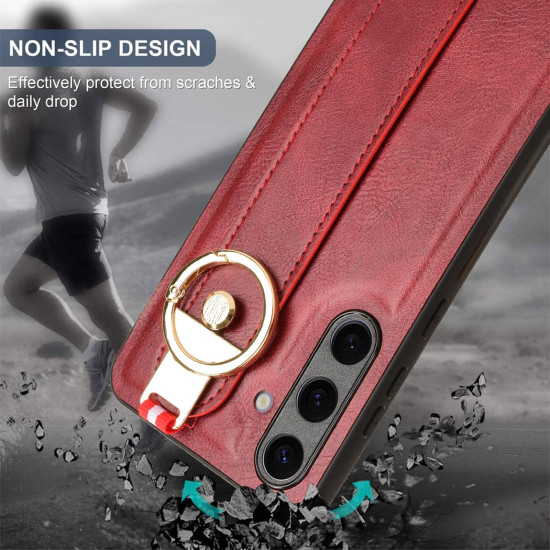 For Samsung Galaxy S24+ 5G Wristband Leather Back Phone Case(Red)