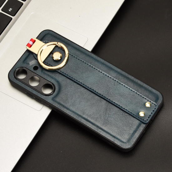 For Samsung Galaxy S24+ 5G Wristband Leather Back Phone Case(Blue)