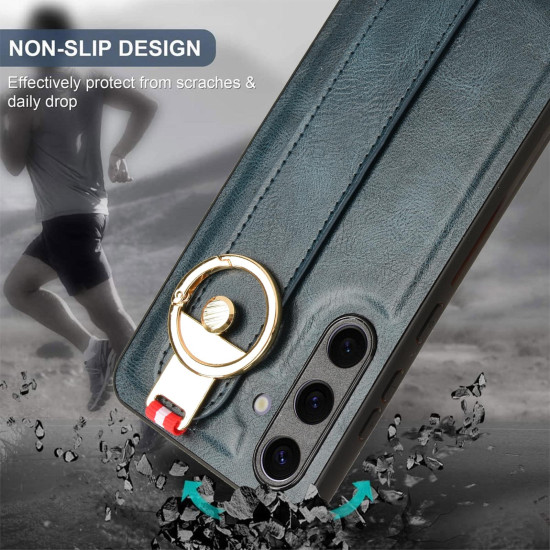 For Samsung Galaxy S24+ 5G Wristband Leather Back Phone Case(Blue)