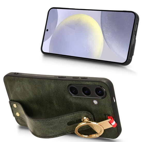 For Samsung Galaxy S24+ 5G Wristband Leather Back Phone Case(Green)
